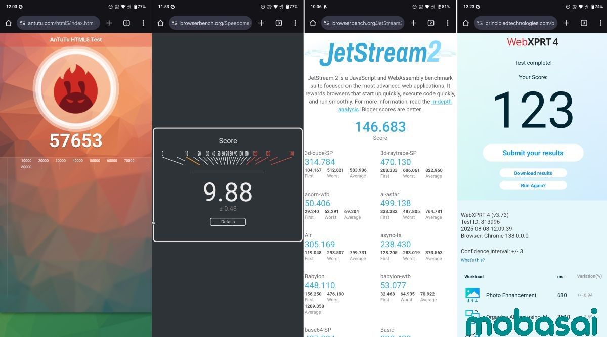 snapdragon 7 gen 3 antutu html5 sppedometer3.1 jetstream2 webxprt4