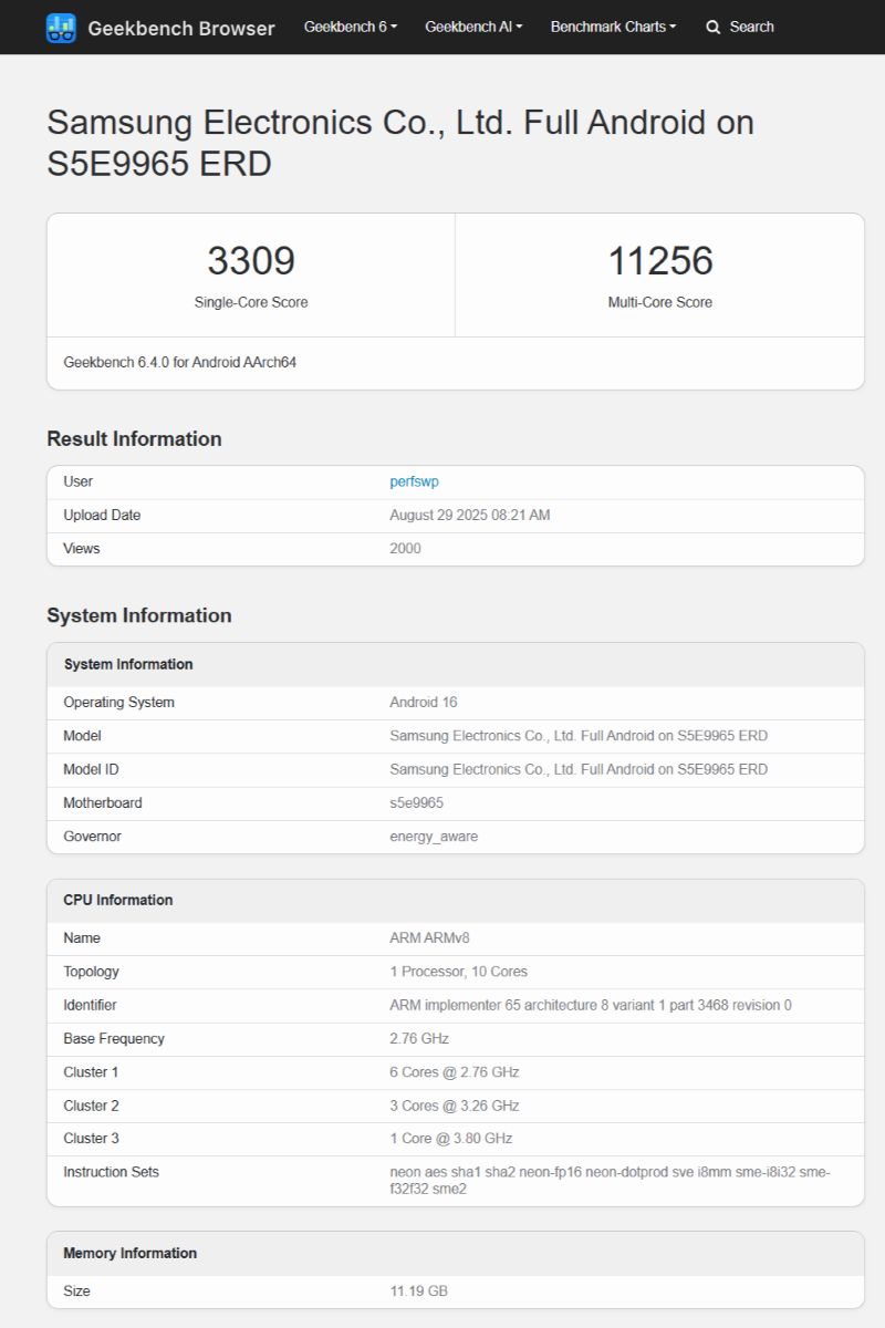 Exynos 2600 geekbench