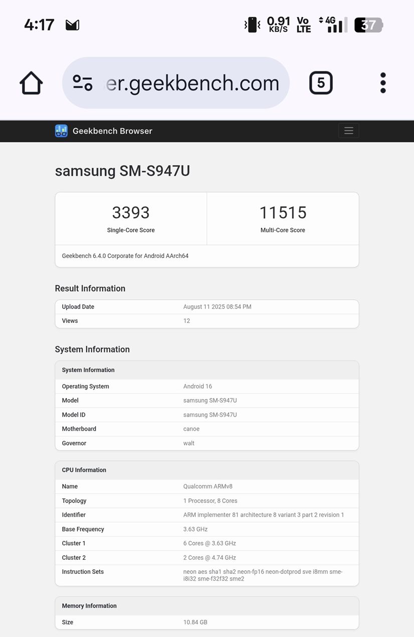 galaxy s26 edge geekbench