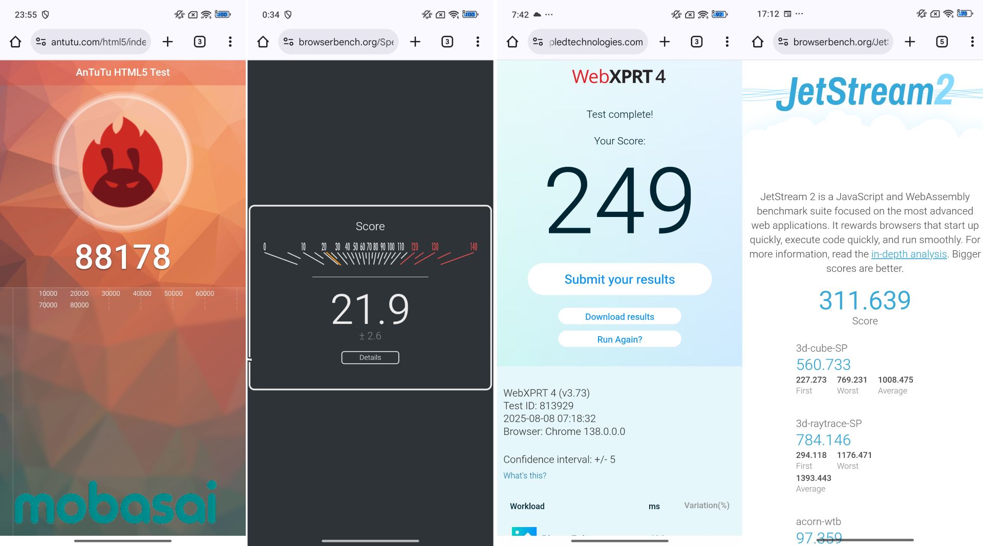 Snapdragon 8 Elite AnTuTu HTML5 Speedometer3.1 WEbXPRT4 Jetstream2