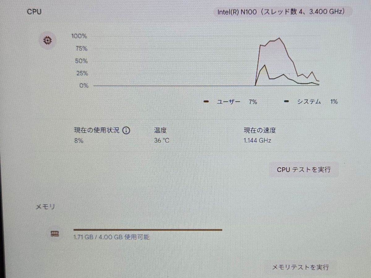 Lenovo 14e Chromebook Gen 3 メモリ使用率