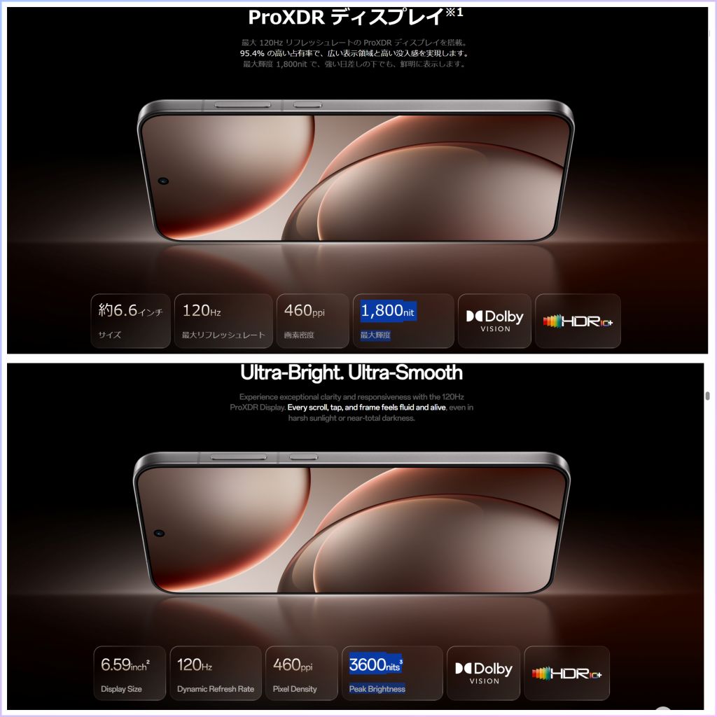 OPPO Find X9 ピーク輝度