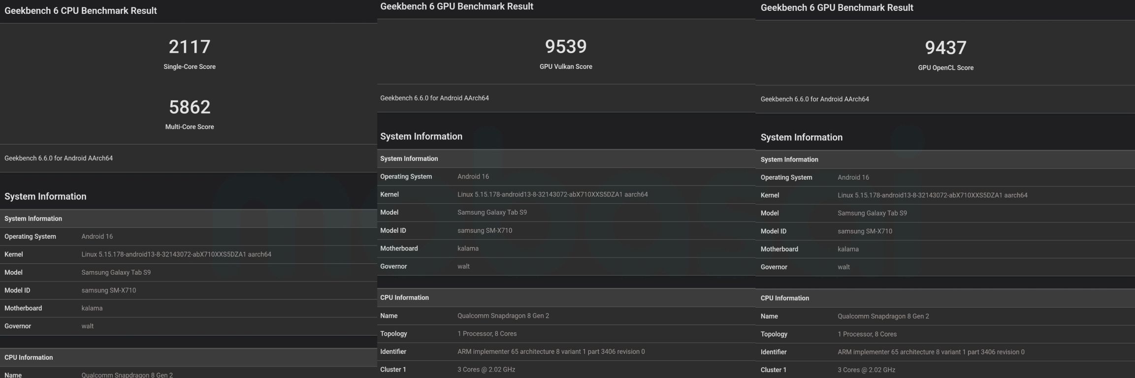 Galaxy Tab S9 Geekbench 6
