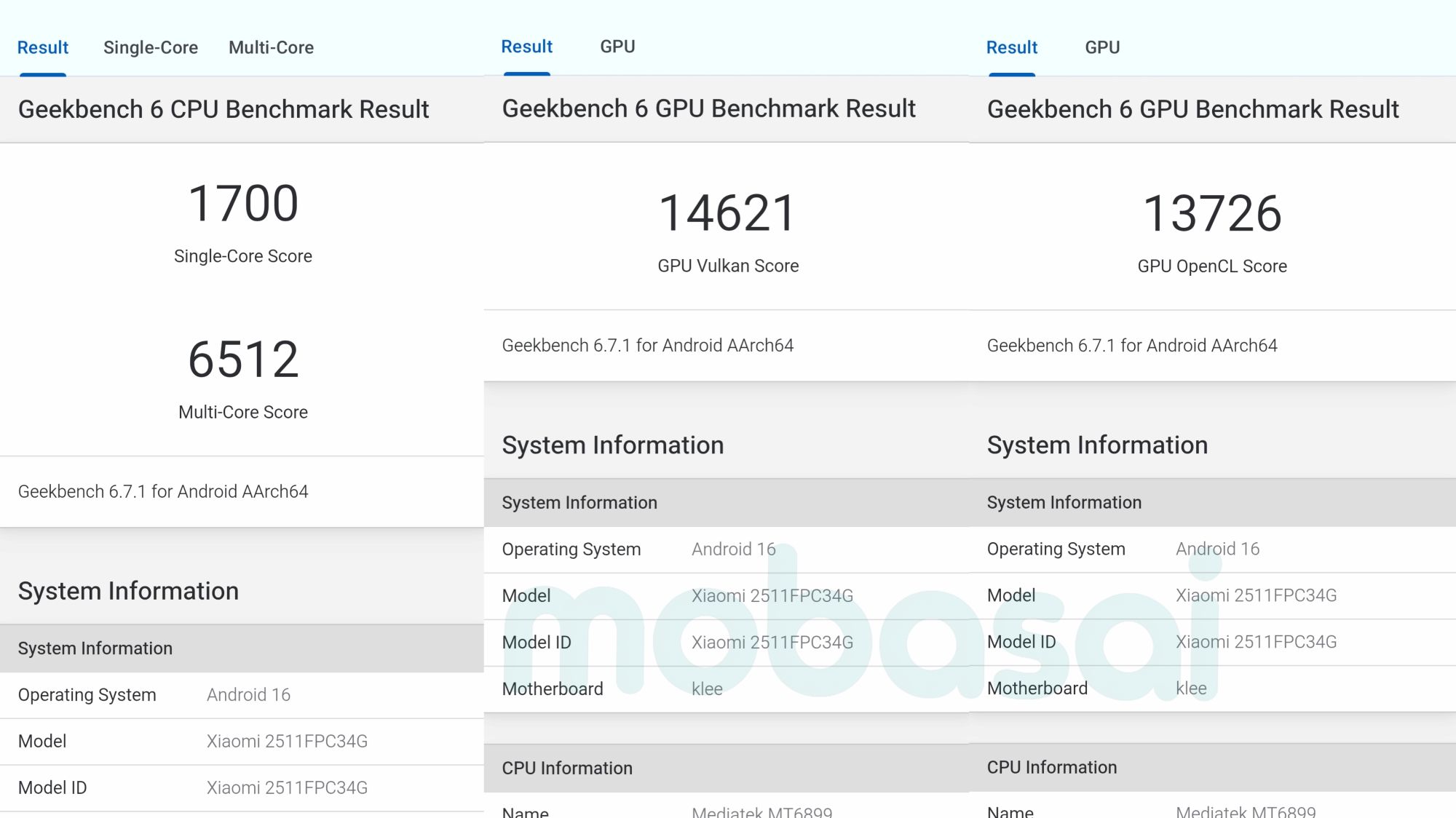 MediaTek Dimensity 8500 Geekbench6